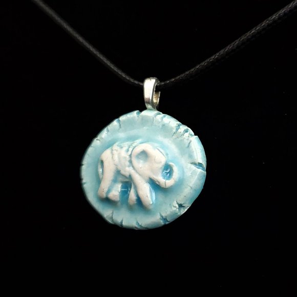 Handmade Ceramic Light Blue Elephant Pendant Necklace - Picture 2 of 16